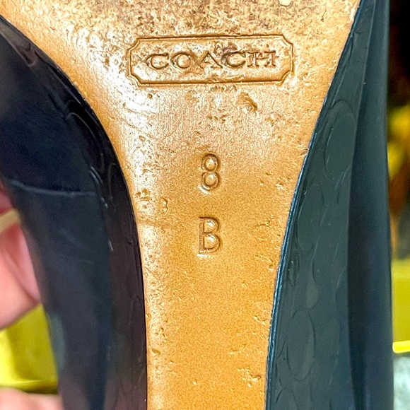 COACH Kellen 'C' Black Leather Embossed Signature Wedge Peep-Toe Pump - 8B - Picture 8 of 11